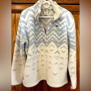 Victoria's Secret PINK Grey and White Quarter Zip Chevron print pullover